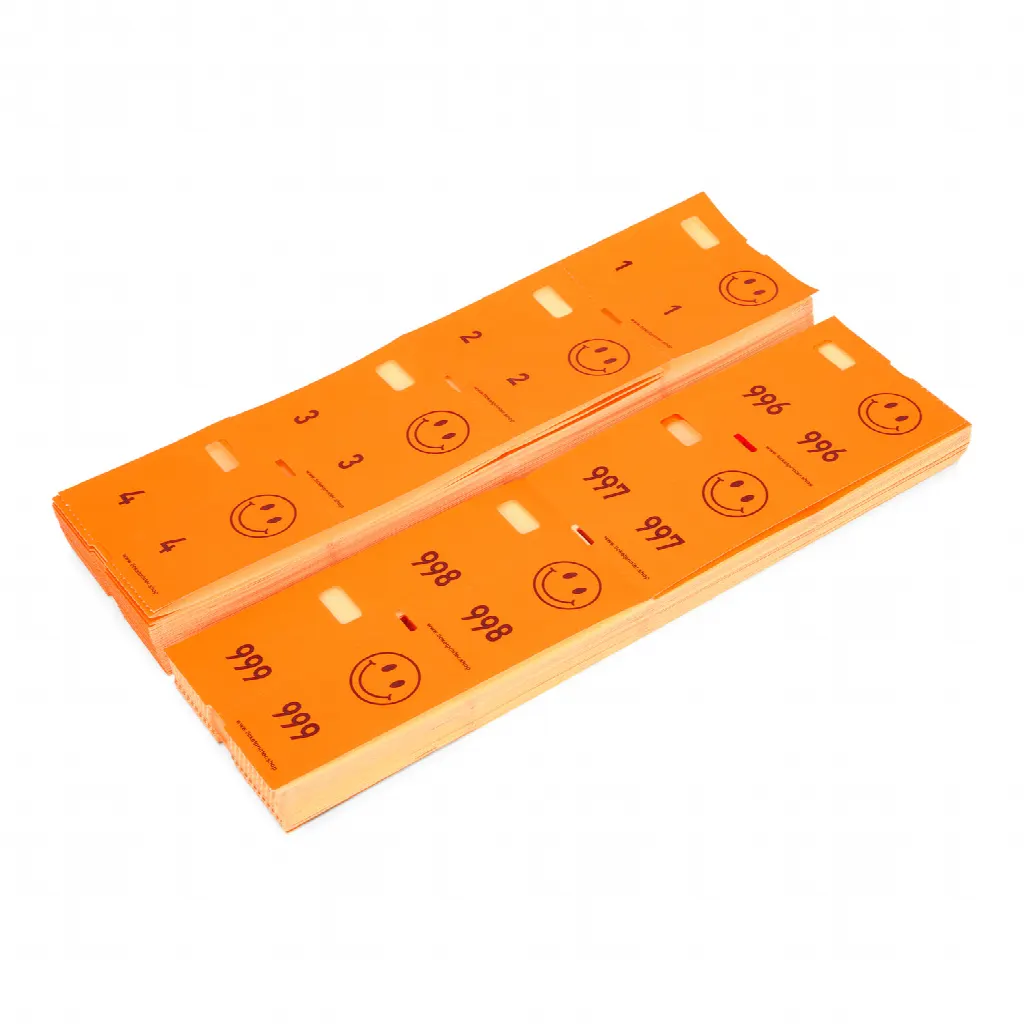 1000 biglietti prestampati per guardaroba, rosso/arancione fluo