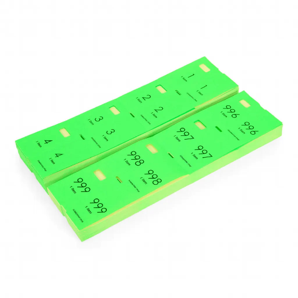 1000 senhas de bengaleiro pré-impressas, em verde fluorescente