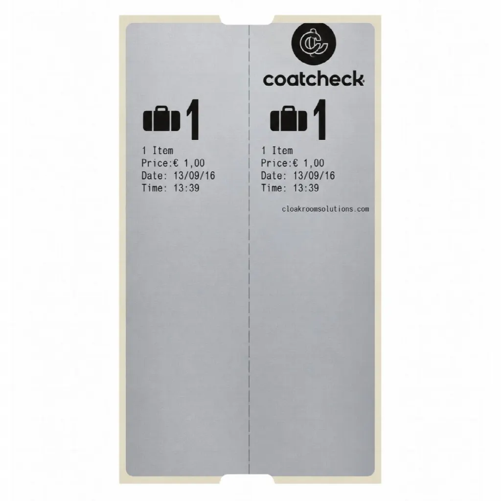 Etichete pentru bagaje CoatCheck, 14×160 bilete, gri argintiu