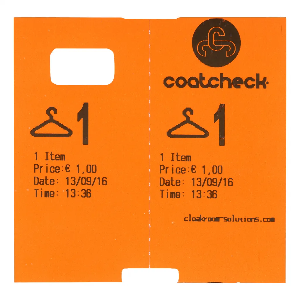 Coatcheck-narikkaliput, 14 rullaa x 325 lippua, oranssi
