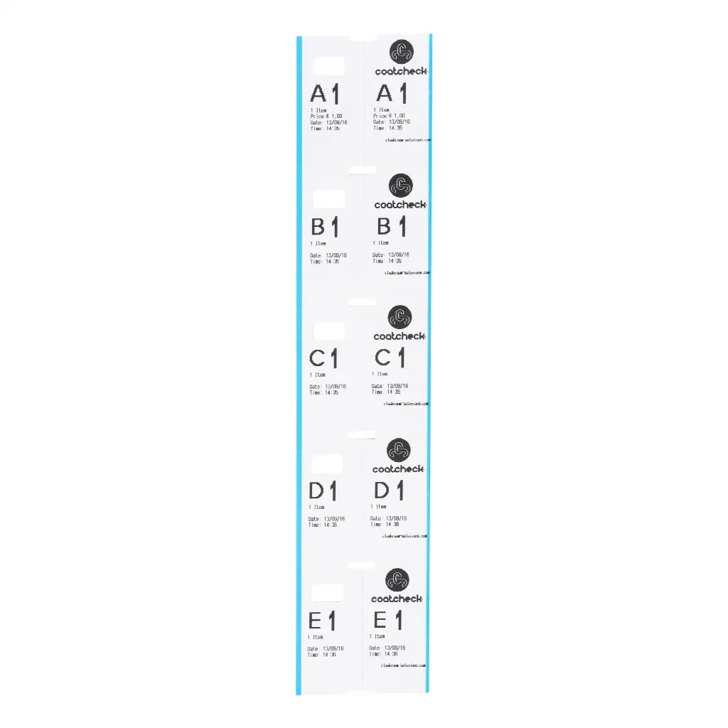 Coatcheck cloakroom tickets, 14 rolls x 325 tickets, white with a blue border | LMS07