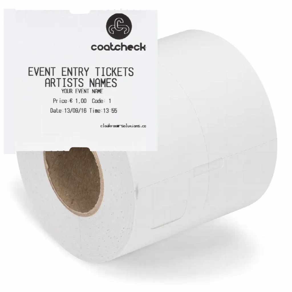 Rolo CoatCheck, bilhetes de entrada ‘económicos’ sem talão de controlo, 14 x 550 bilhetes, branco
